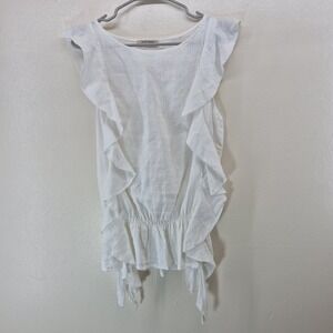 Gigi‎ Moda Linen Top Womens Small White Ruffles Made in Italy
